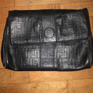 Vintage, Fendi black leather oversized clutch